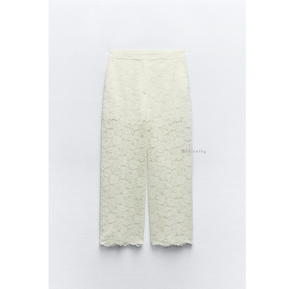 Zara LACE DETAIL CROPPED PANTS - Picture 4 of 9